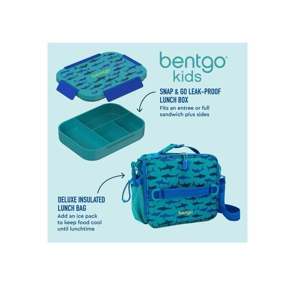 Bentgo Snap & Go Kid’s Lunch Set Shark Leak Proof Box & Deluxe Insulated Bag - Picture 4 of 7